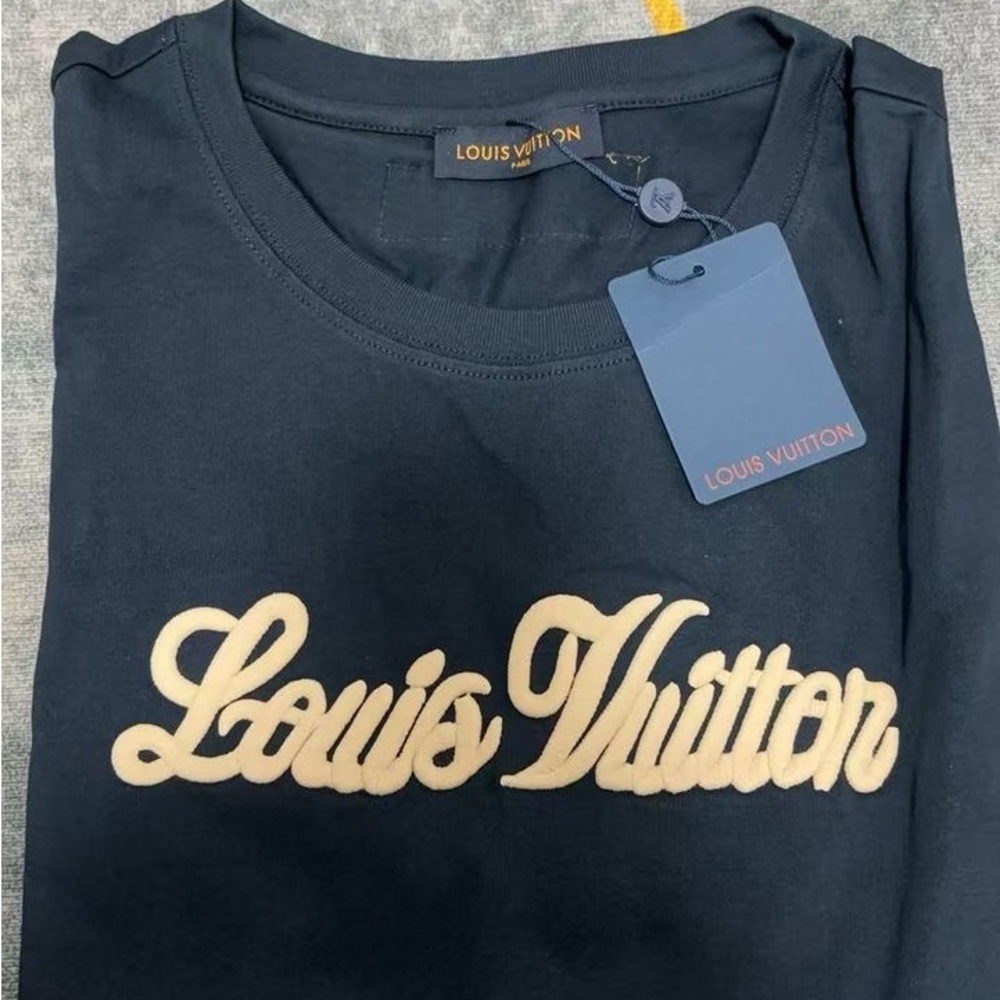 Louis Vuitton Dark Blue Tee with Cream Logo
